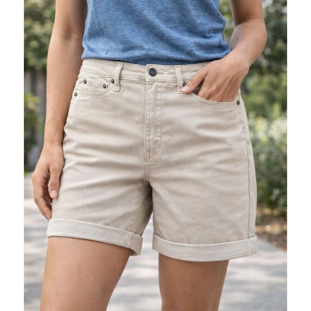 DKNY Jeans Shorts Womens 8 Tan Mid Rise Cuffed Midi Casual Stretch